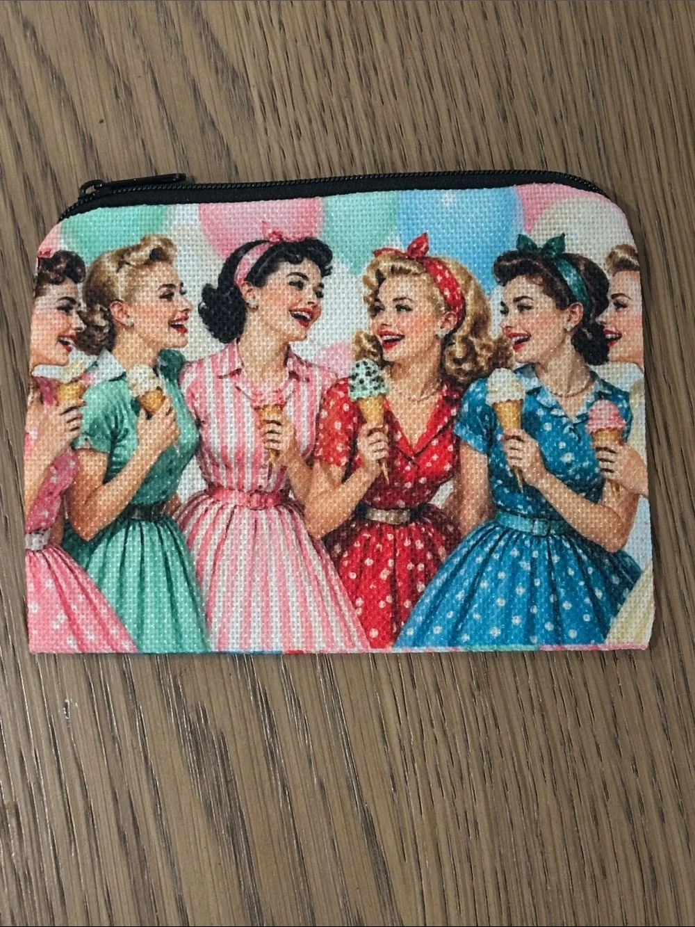 Retro Polka Dot Ladies Print Cosmetic Pouch - Multicolor